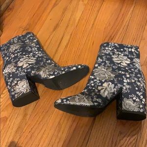 Blue and Silver Floral Heeled Booties